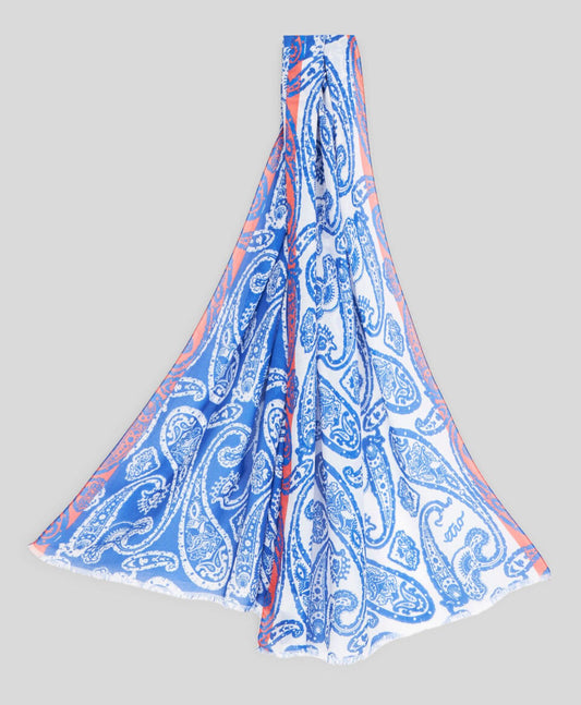 Bufanda Cachemira Blanco/Azul