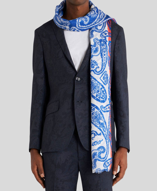 Bufanda Cachemira Blanco/Azul