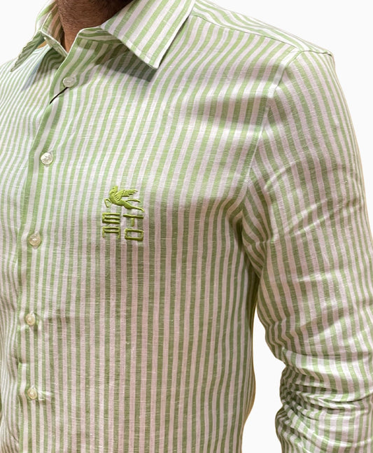Camisa Rayas Lino E Verde