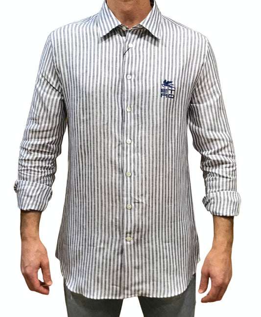 Camisa Rayas Lino E Azul