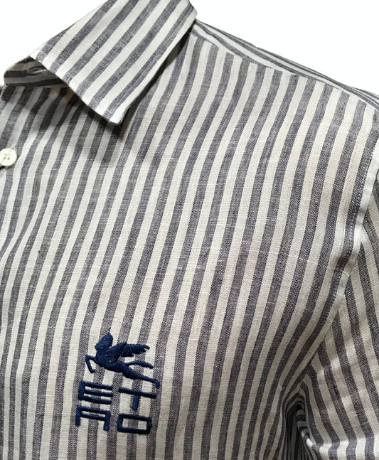 Camisa Rayas Lino E Azul